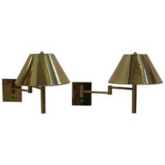 Brass Articulated Sconces with Brass Shades by Casella Lighting