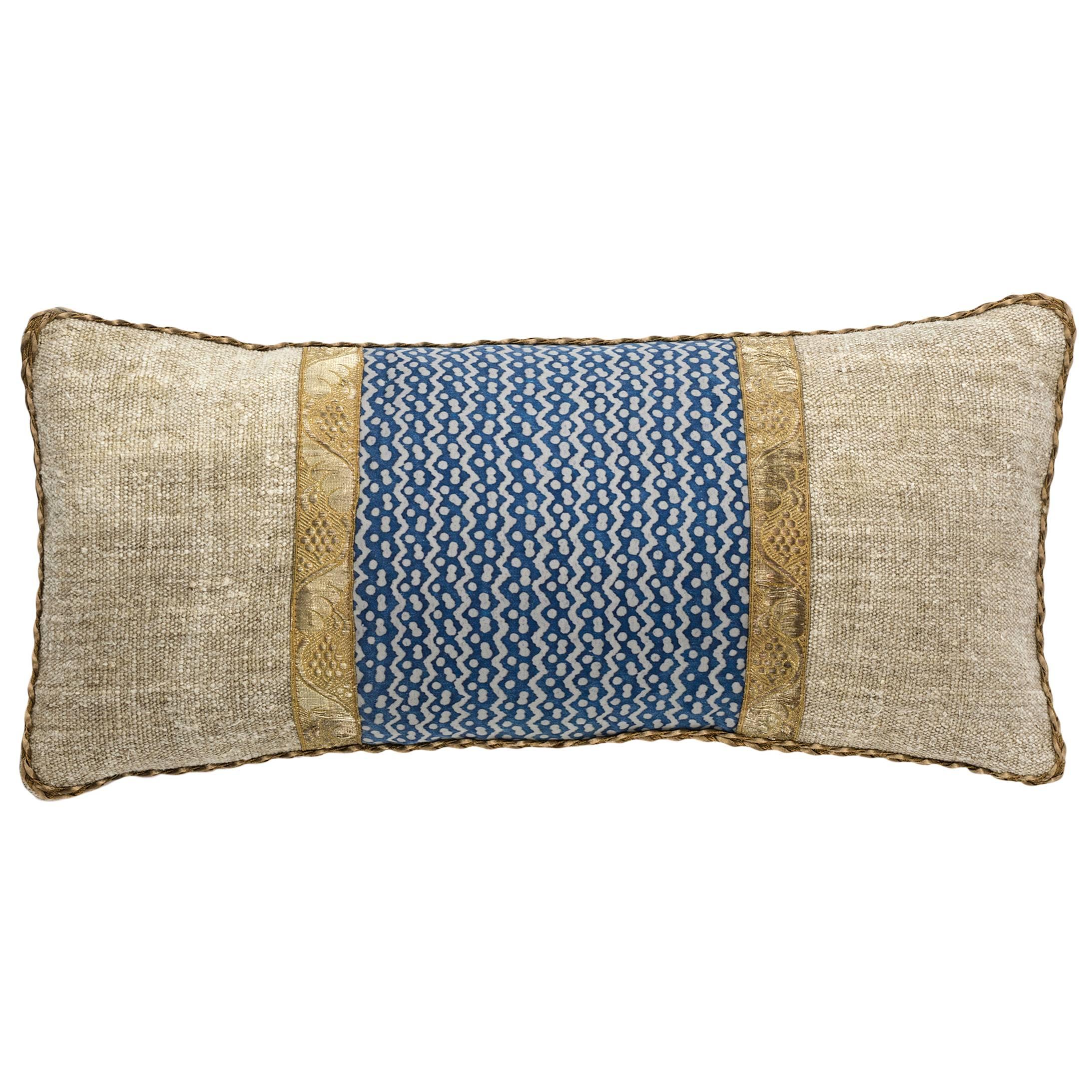 Fortuny with Antique Metallic Trim on Vintage Linen Pillow