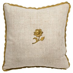 Pillow, Antique Metallic Gold Appliqué on Linen 