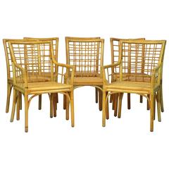 Set of Eight Modern Chinoiserie Chippendale Inspired Bamboo Rattan Dining Chairs