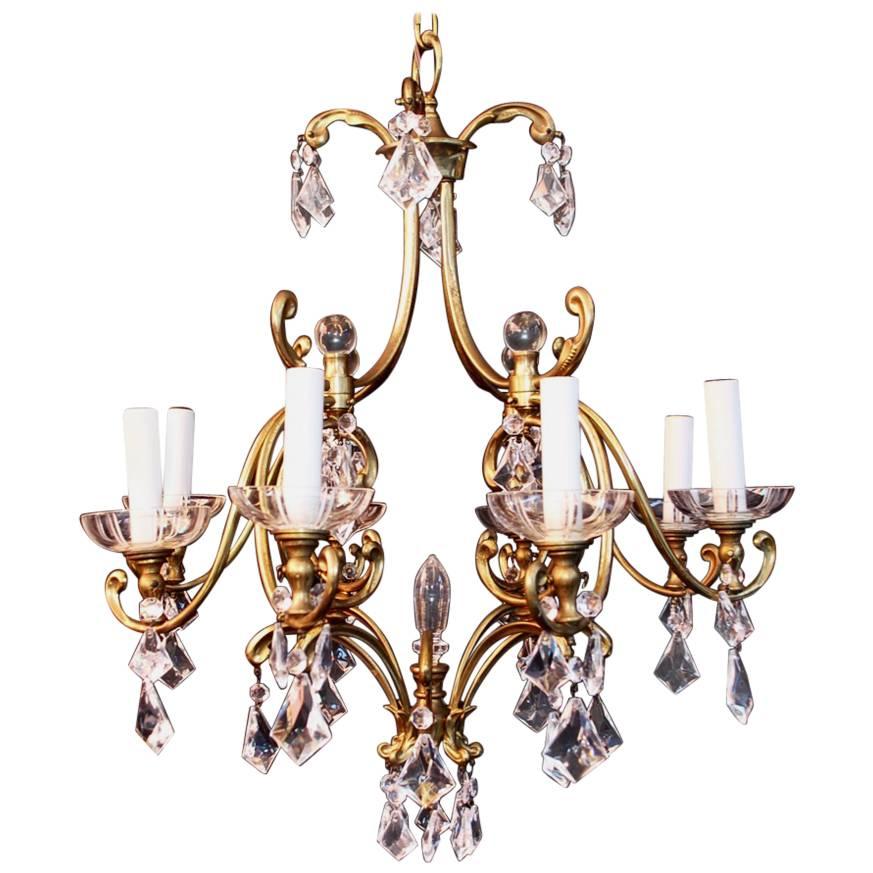 Beautiful, Elegant Brass and Crystal Chandelier with an Art Nouveaux Test