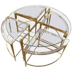 Italian Neoclassical Brass Nesting Cocktail Table with Mirrored Glass Accents 12
