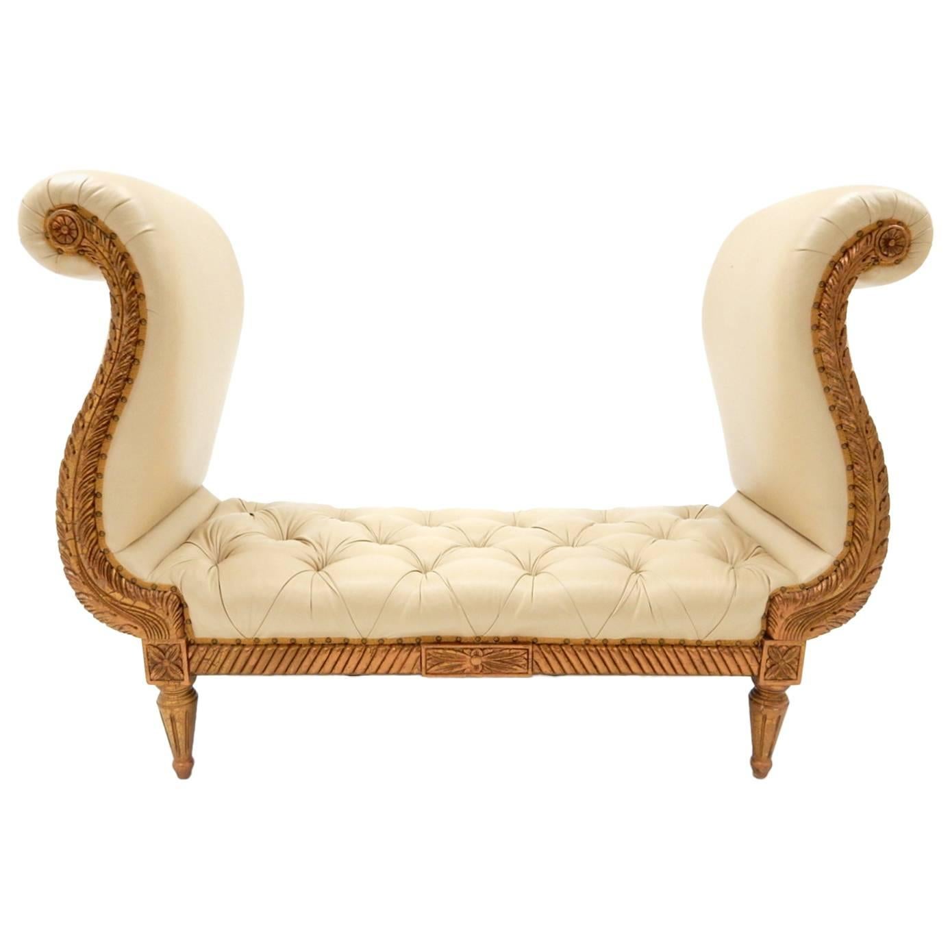 Neoclassical Venetian Tufted Leather Sofa Bench