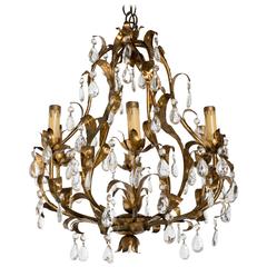 Gilt Metal and Crystal Chandelier 4