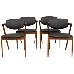 Set of Four Danish Teak Dining Chairs by Kai Kristiansen, Model 42