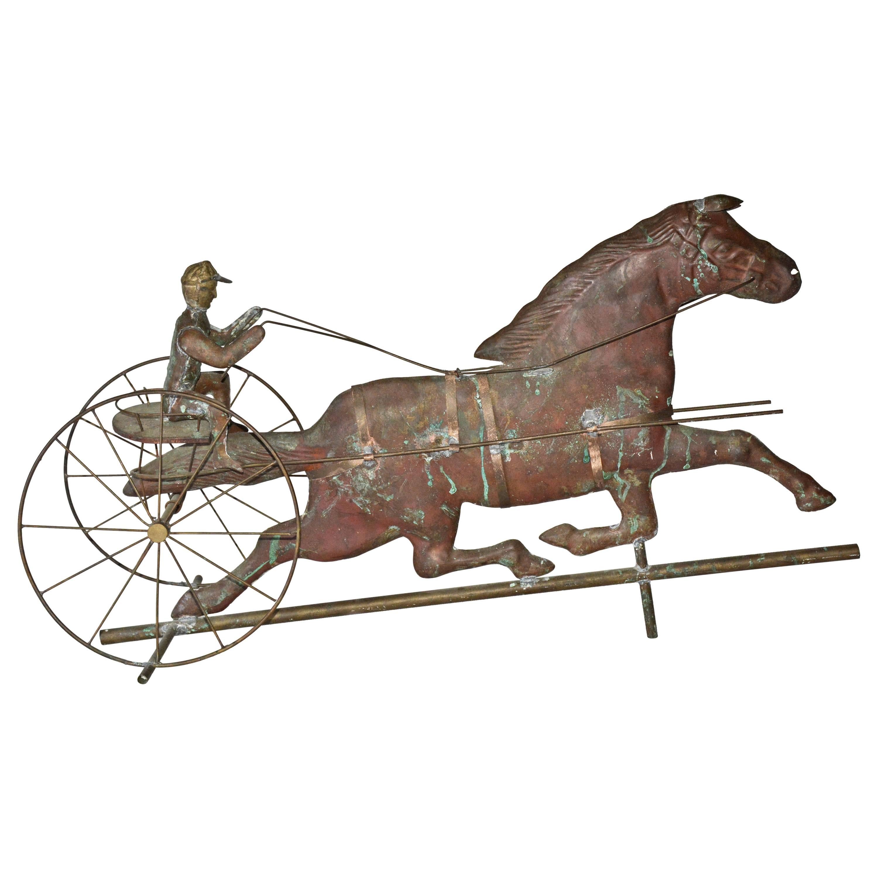 Vintage Copper Trotting Horse and Jockey Weathervane