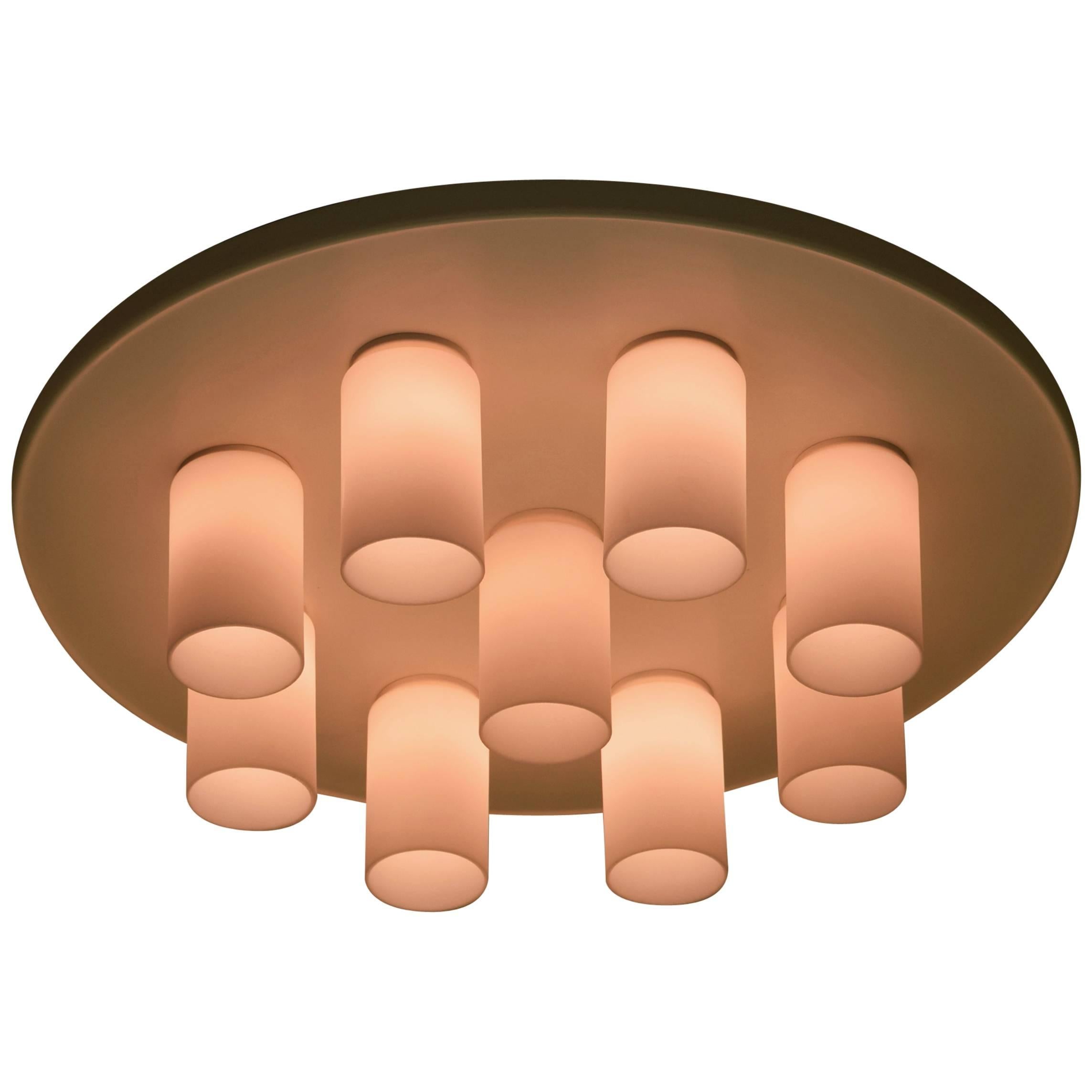 Monumental Chandelier by Lightolier with Nine Opaline Glass Shades