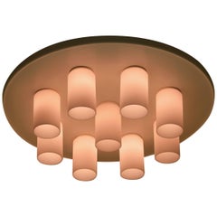 Monumental Chandelier by Lightolier with Nine Opaline Glass Shades