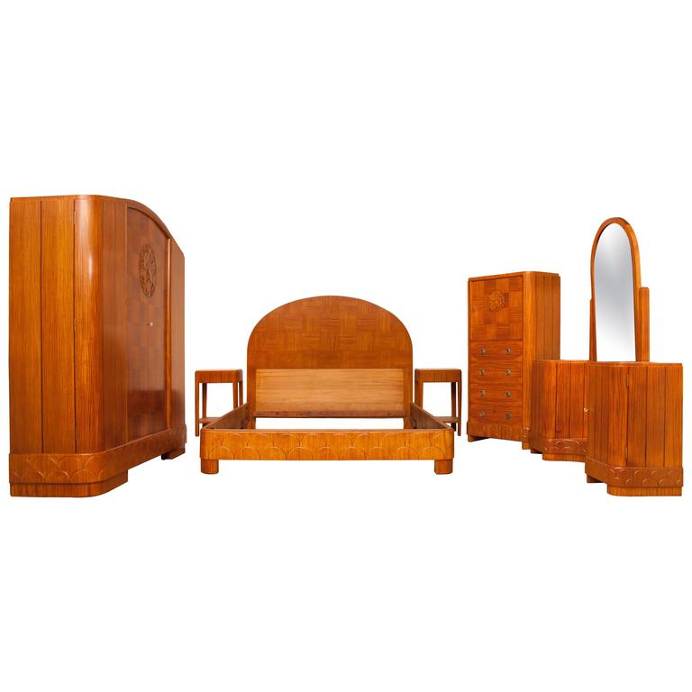 Art Deco Bedroom Suite in Satinwood at 1stDibs