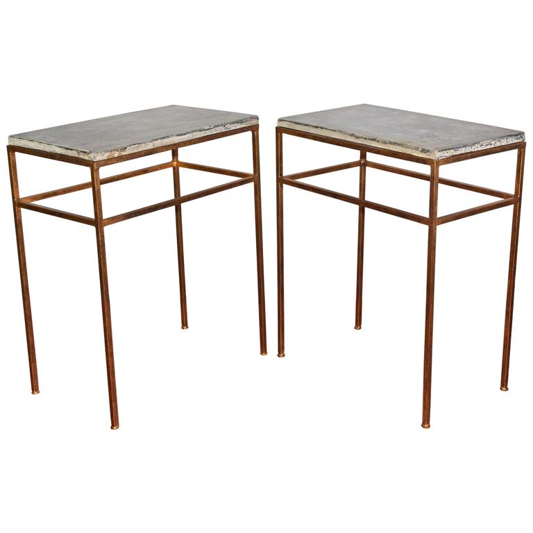 Indoor or Outdoor Gilt Metal and Stone Side Tables For Sale at 1stDibs