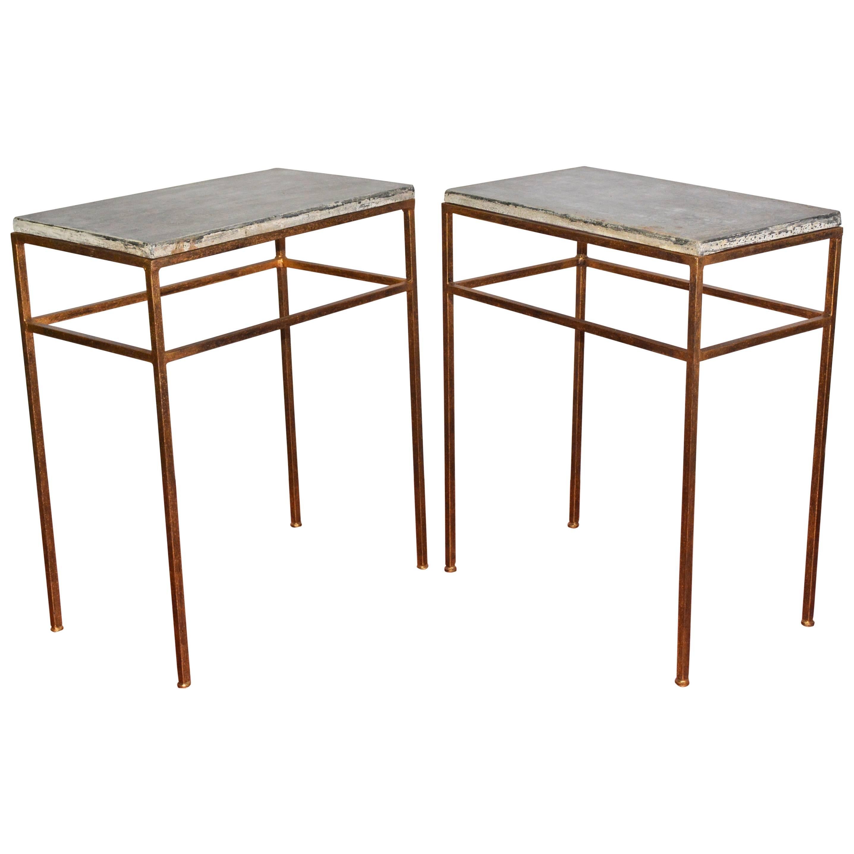 Indoor or Outdoor Gilt Metal and Stone Side Tables For Sale at 1stDibs
