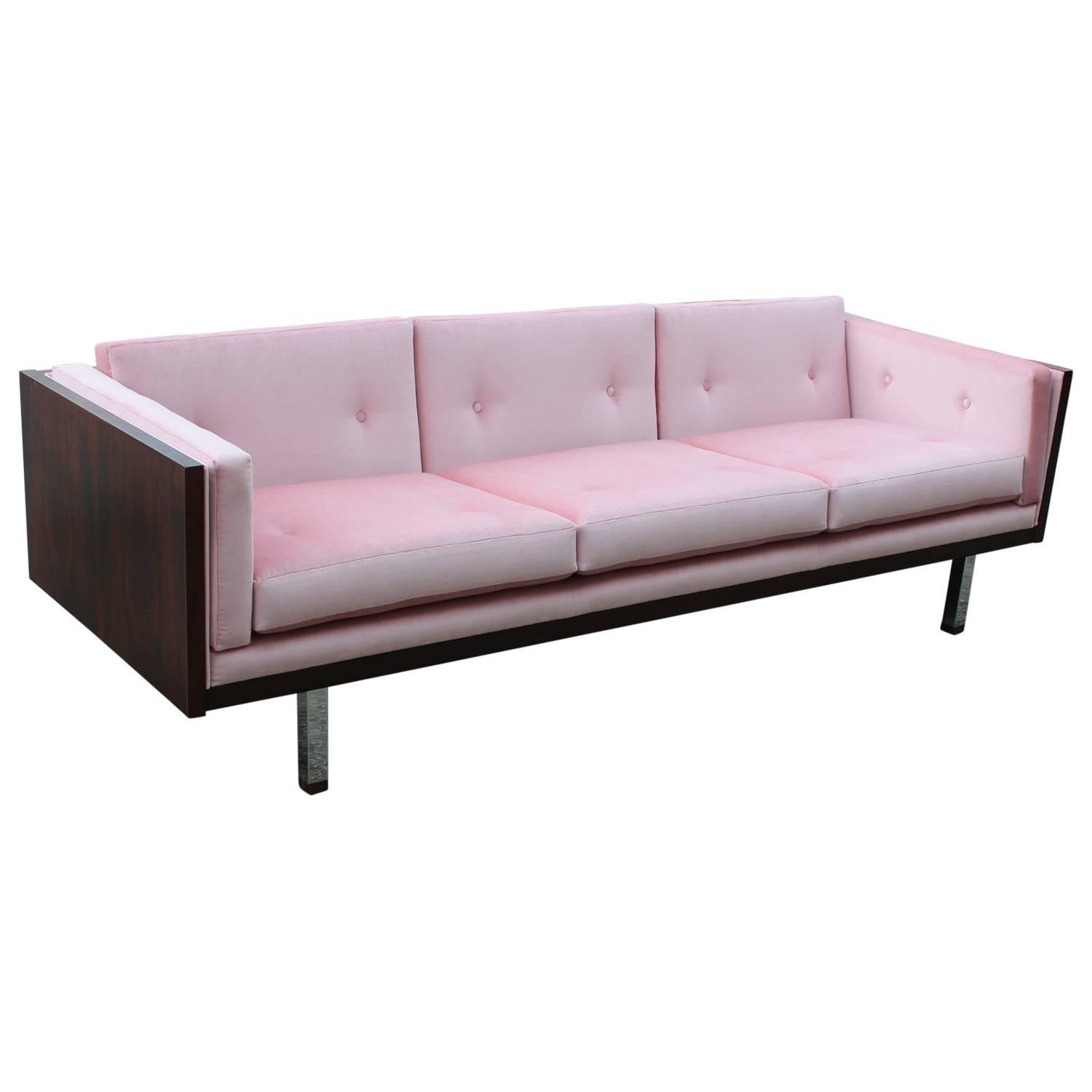 Exquisite Rosewood Case Sofa in Pale Pink Velvet