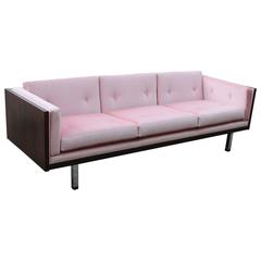 Vintage Exquisite Rosewood Case Sofa in Pale Pink Velvet