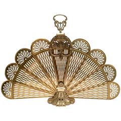 Retro French Brass & Bronze Mount  " Peacock Fan"  Fireplace Screen