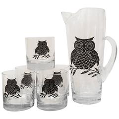 Mid-Century Modern Glass Owl Drinks, Set of Six