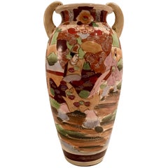 Antique Japanese Satsuma "Immortal's" Ceramic Hand-Painted Pottery Vase
