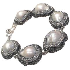 Organic Form Freshwater Pearl and 925 Sterling Bracelet