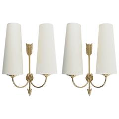 Vintage 1960s Maison Honoré Neoclassical Brass Arrows Sconces