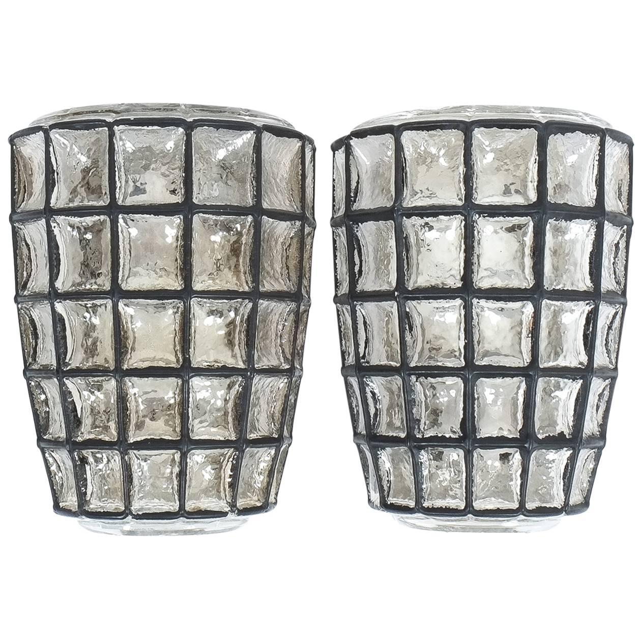 Iron and Glass Sconces Wall Lamps by Limburg, 1960