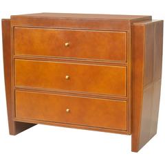 Elegant Vintage Postmodern Style Leather Clad Three-Drawer Chest by W. Smithe