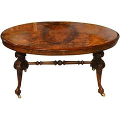 Burr Walnut and Marquetry Inlaid Victorian Period Antique Coffee Table