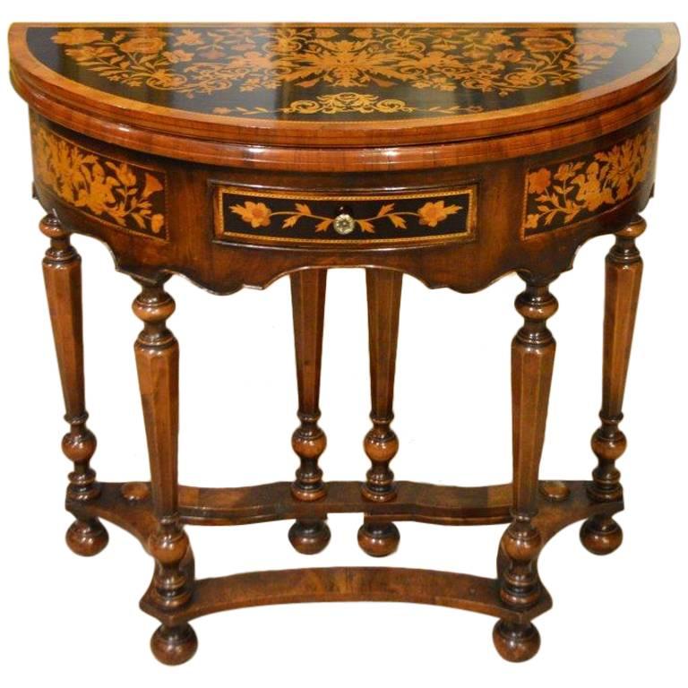 Fine Quality Walnut and Marquetry William and Mary Style Fold over Card Table