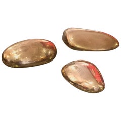 Suite of Three Signed Solid Patinated Bronze Paperweights, France, 1970s