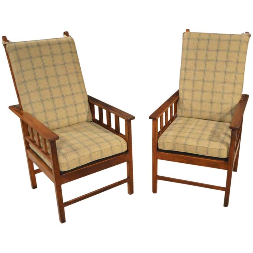 Pair of Mahogany Arts and Crafts Period Antique Reclining Chairs