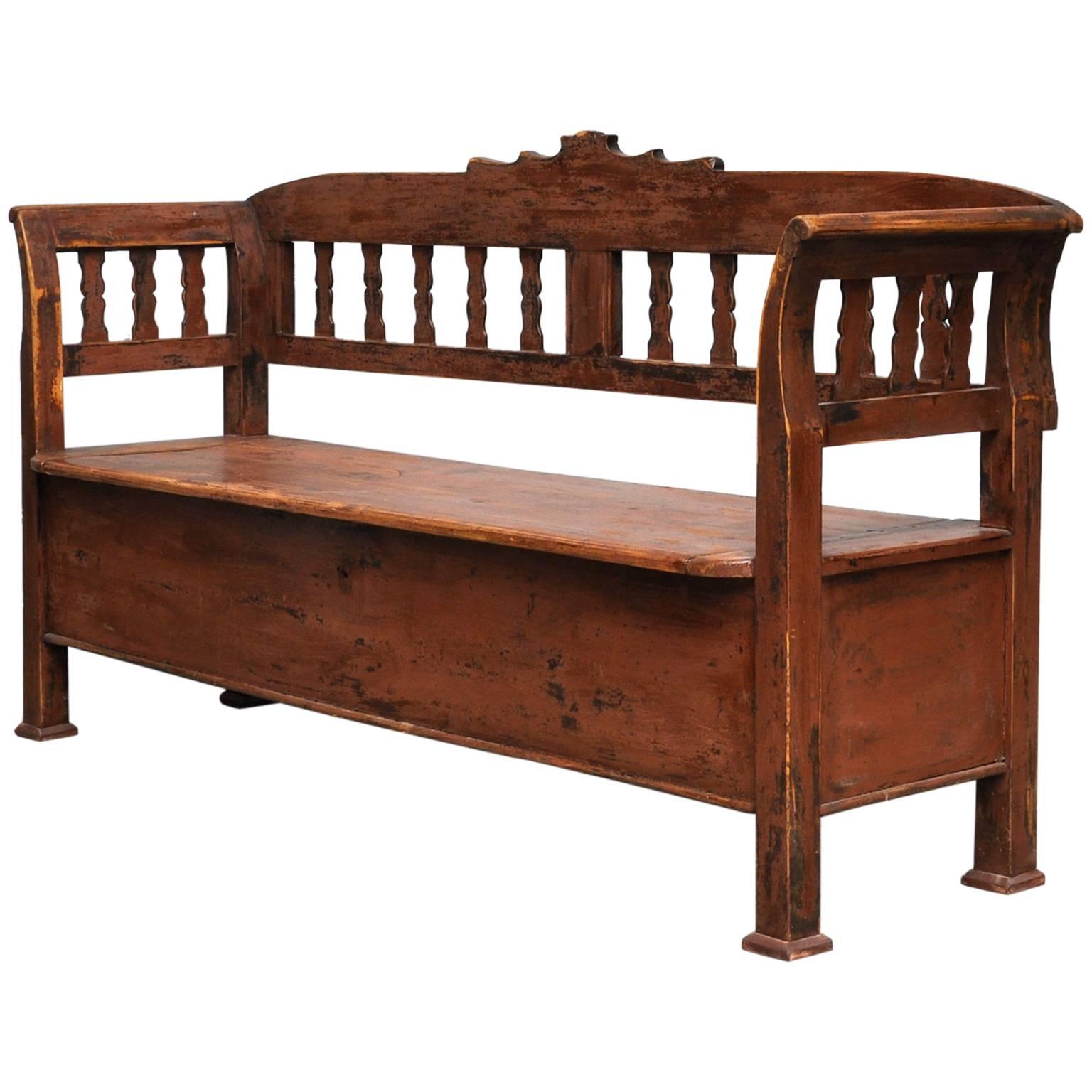 Antique Storage Bench with Original Paint, circa 1920