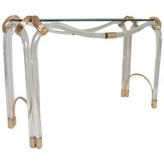 1970s Perspex and Glass Console with Brass Mounts