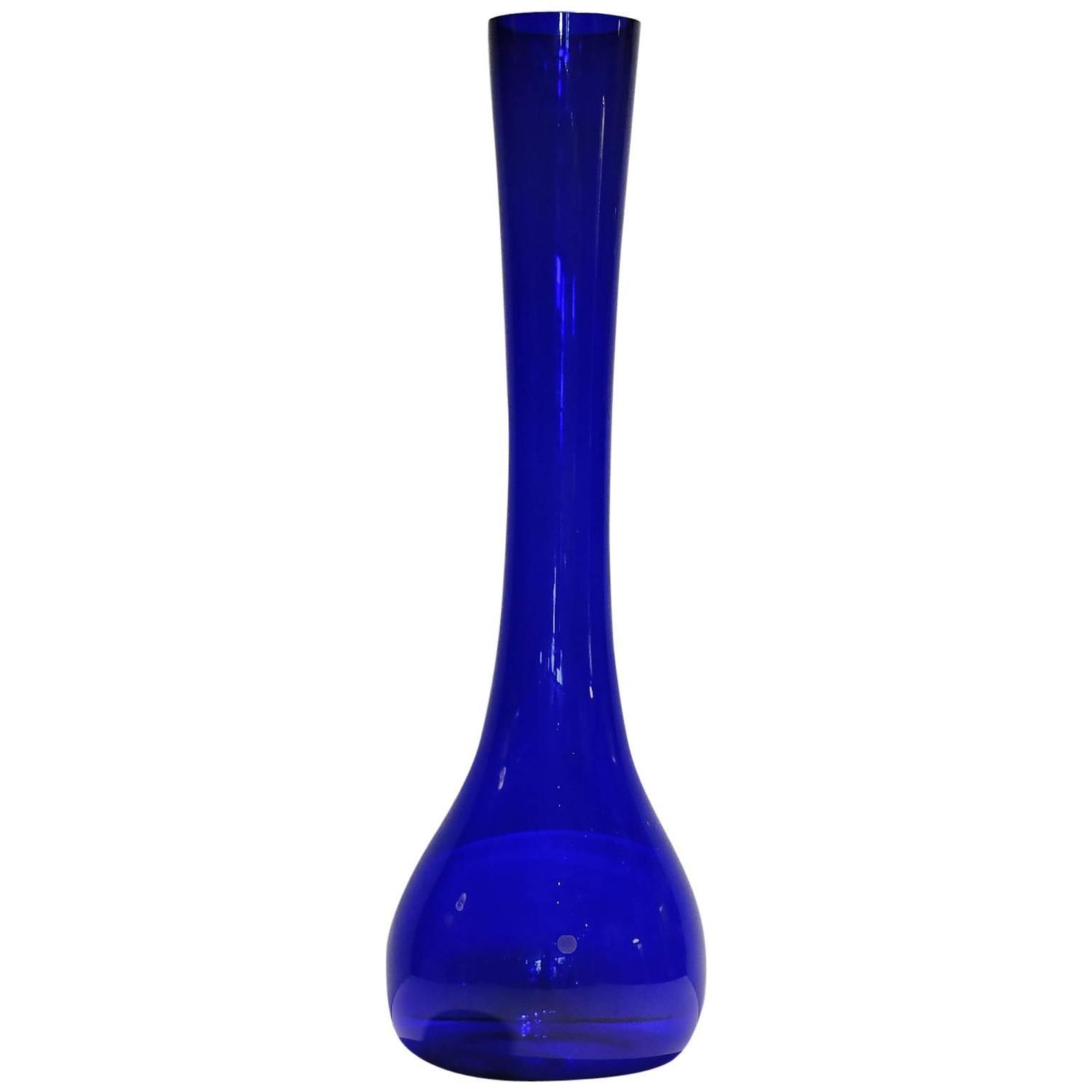 Extra Tall Cobalt Blue Swedish Glass Vase For Sale at 1stdibs