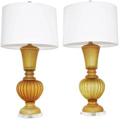 Pair of Marbro Seguso Murano Amber Corroso Table Lamps 3