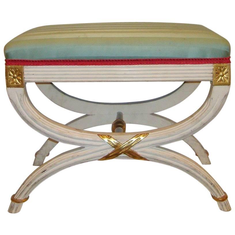 Hollywood Regency Paint Decorated “X” Form Bench or Footstool