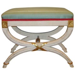 Hollywood Regency Paint Decorated “X” Form Bench or Footstool