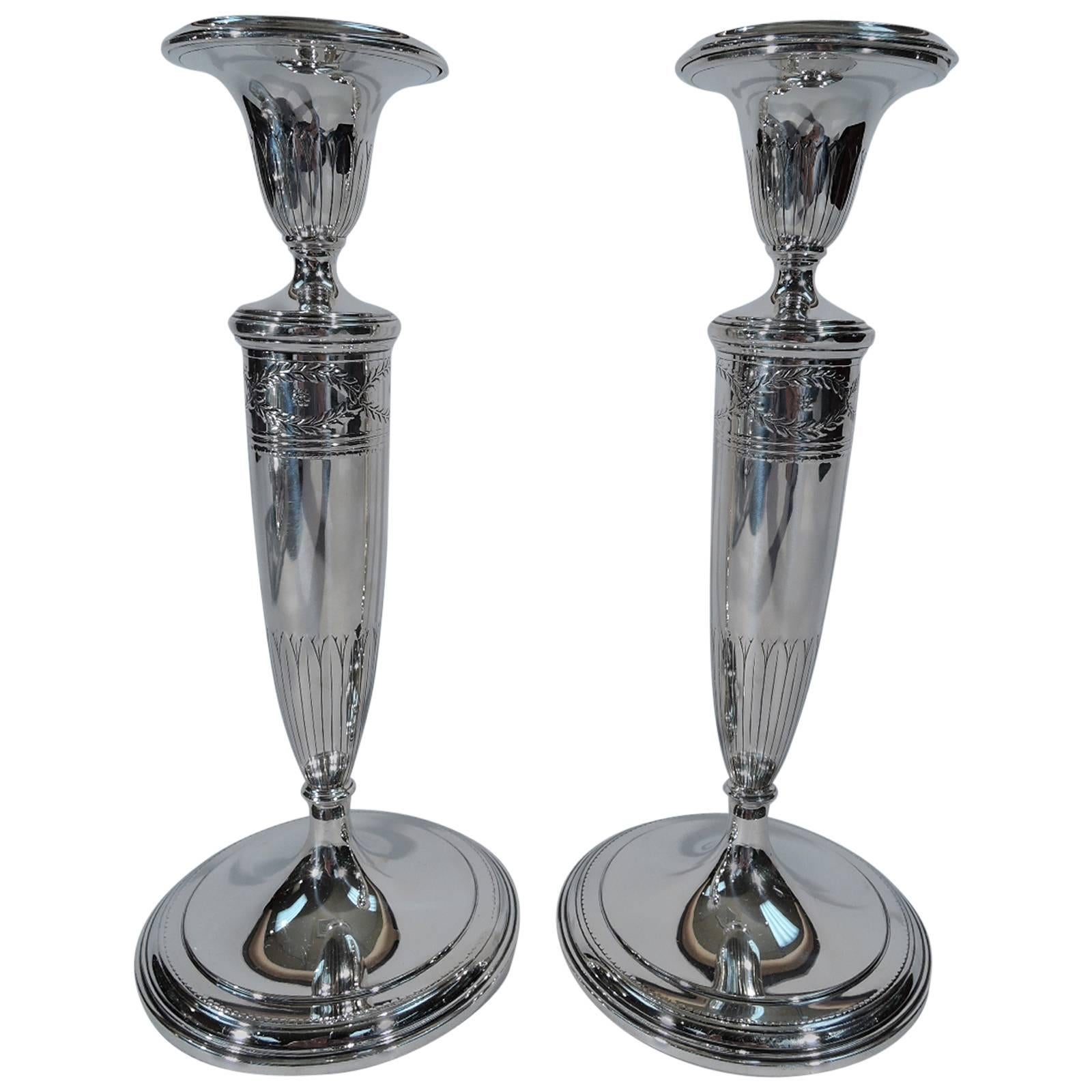 Pair of Tiffany Winthrop Sterling Silver Candlesticks