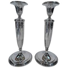 Pair of Tiffany Edwardian Neoclassical Sterling Silver Candlesticks 6