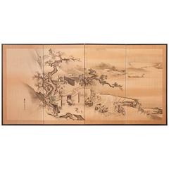 18th Century Japanese Edo Period Screen by Ishida Yutei