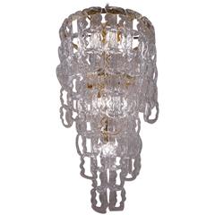 Angelo Mangiarotti Style Chandelier Murano Glass Chain Link, Gilt Frame, Italian 3