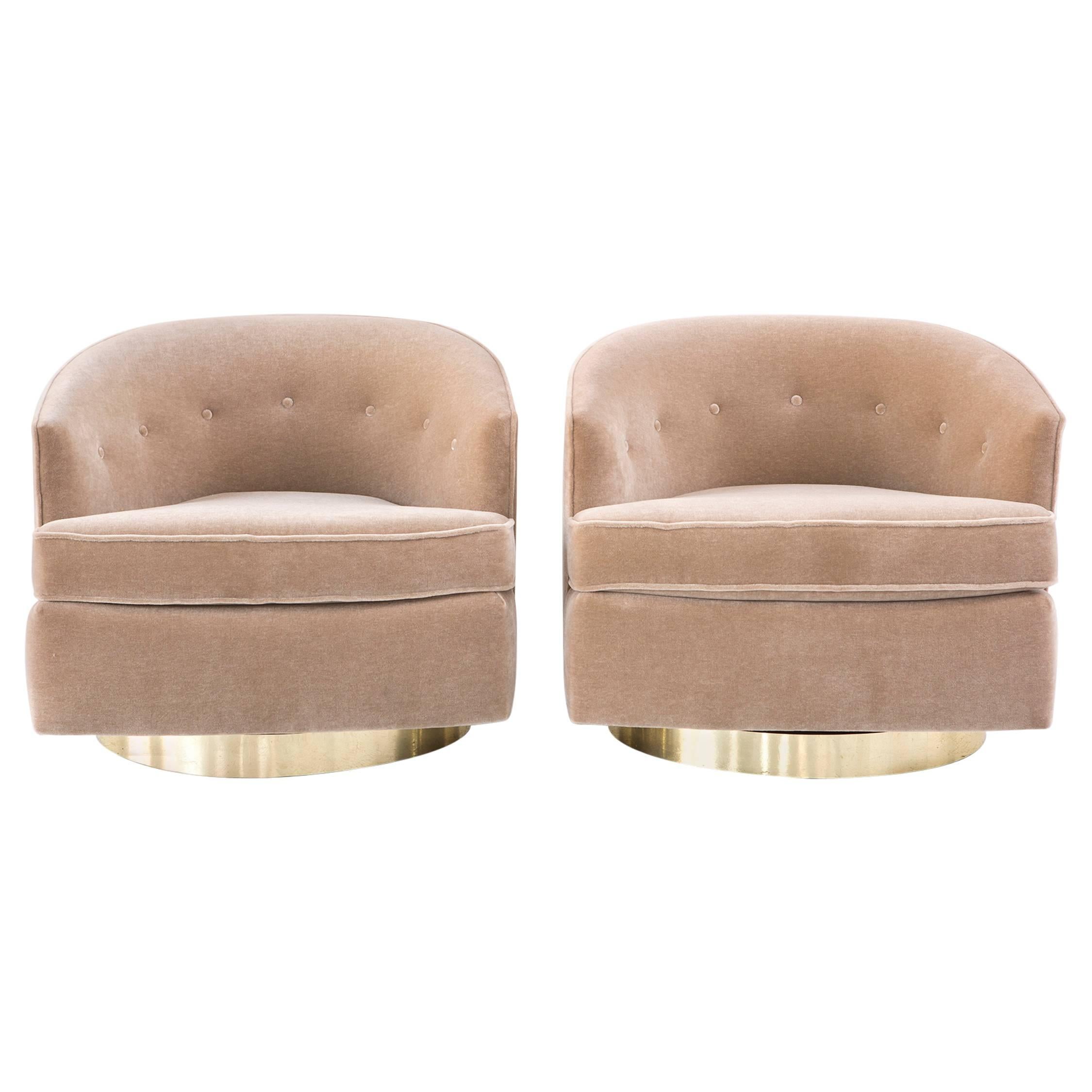 Set of Milo Baughman Swivel Chairs Reupholstered in Mohair