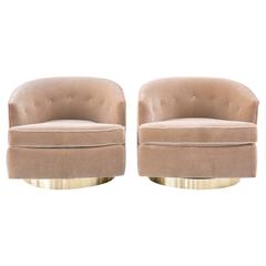 Set of Milo Baughman Swivel Chairs Reupholstered in Mohair