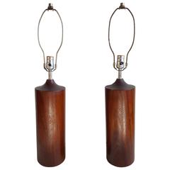 Classic Pair of Modernist Turned Walnut Lamps Manner of Phillip Lloyd Powell