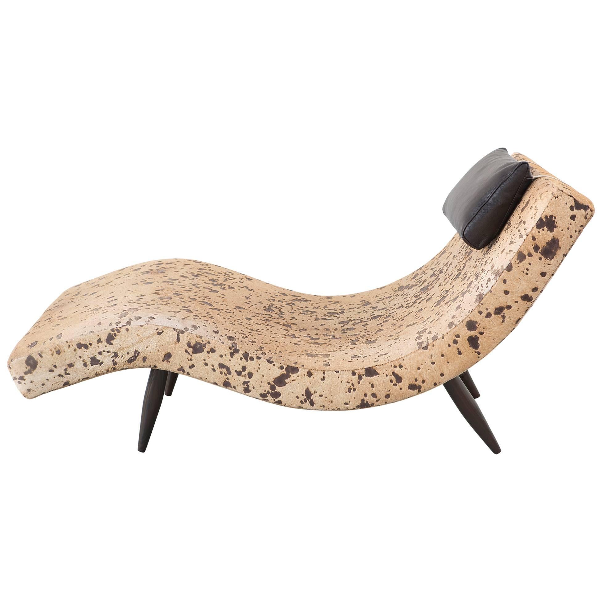 Mid-Century Adrian Pearsall Wave Chaise Reupholstered in Acid Washed Cowhid