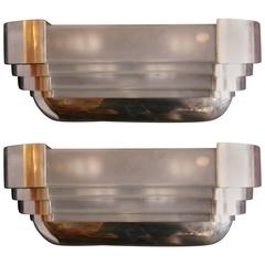 Art Deco Streamline Pair of Wall Lights Sconces, France, 1930 5