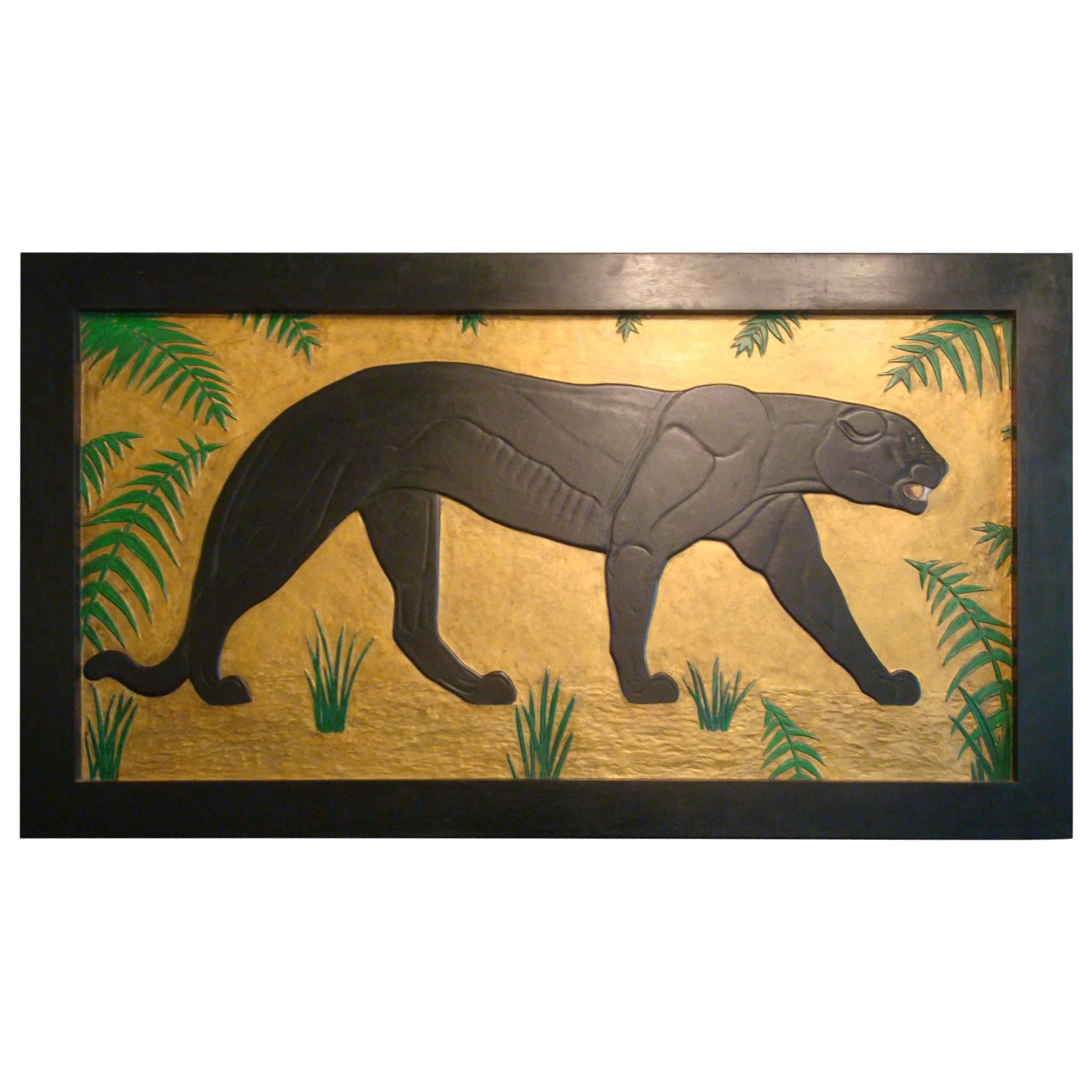 Art Deco Carved Panel Black Panther
