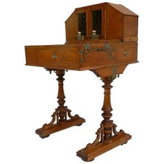 Campaign Desk Davenport Honey Oak Original Inkwells Early 20th Century