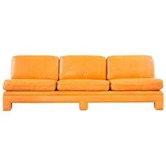 Milo Baughman Chinoiserie Armless Sofa in Tangerine Orange Leather
