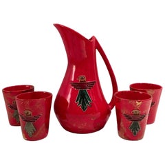 20th Century Ceramic Glaze Thunderbird Drinks Set Of 5 By, Arizona Pottery-USA