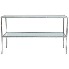 Mid-Century Chrome Faux Bamboo Console Table 2