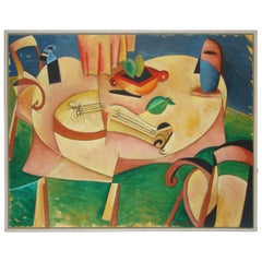 Abstract Painting Signed L. Forsstrom Depicting A Person Sitting At Table