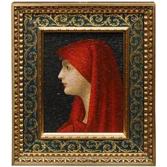 Vintage Large Italian Micromosaic Plaque "Woman in Red Veil" Vatican Workshop